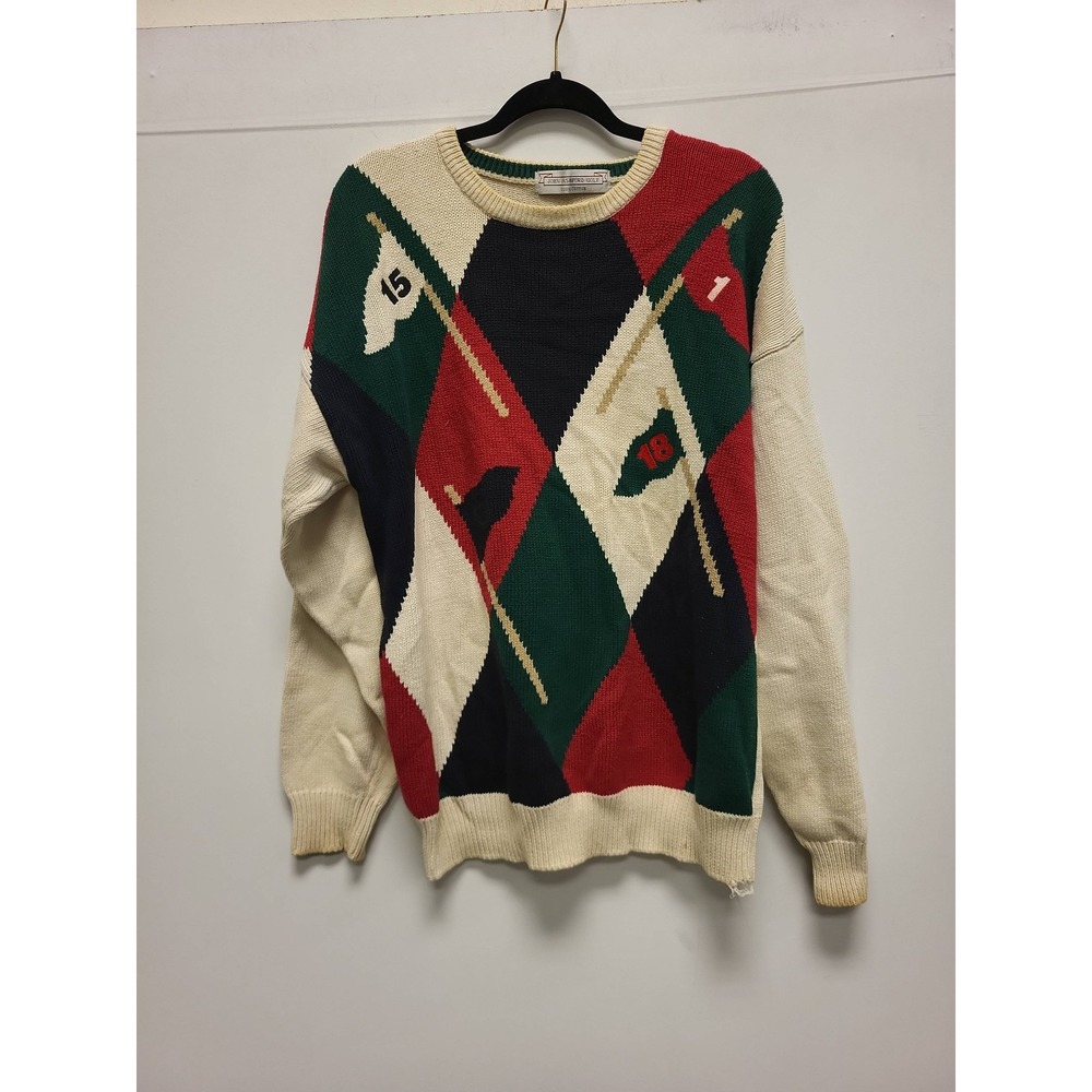 John Ashford Golf Cotton Argyle Flags Sweater Mens‎ XL Golfing Pullover Top